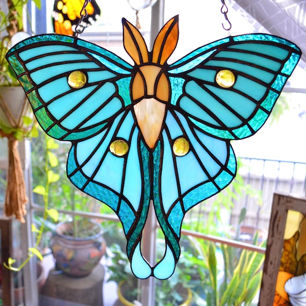 Stained Glass Luna Moth Sun-catcher- MADE-TO-ORDER