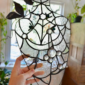 Stained-Glass Spider Web in Vessel Sun-Catcher
