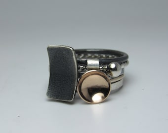Funky Stacking Silver and Gold Ring Set