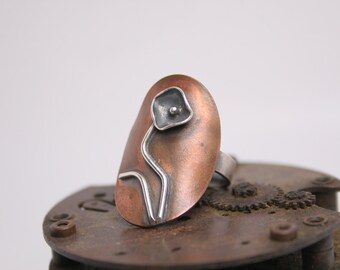 Sterling Silver Ring - Handmade - Copper