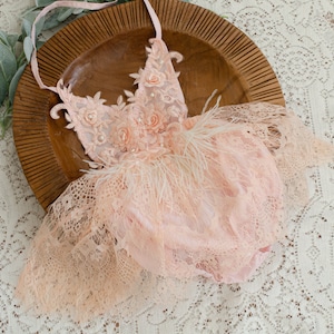 Baby girl lace Romper, Baby girl outfit, 3d flower lace romper, First birthday outfit