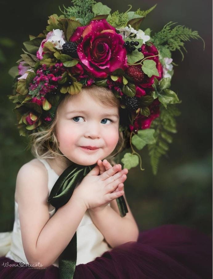 Floral Fairy Baby Bonnet, Fall Floral Berries Bonnet, Sitter  display picture 2