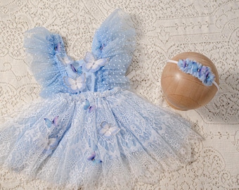 Butterflies Baby Girl Dress, Flower girl dress, Cake Smash Sitter Lace Dress, Baby Butterfly outfit Sitter outfit