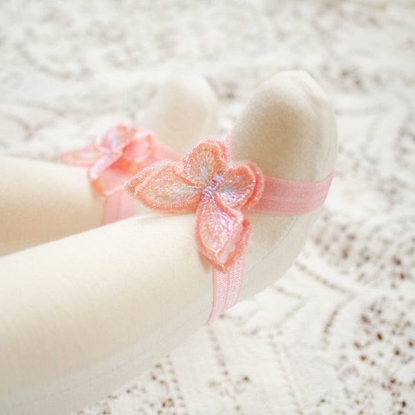 Butterfly Baby Shoes, Coral Butterfly Baby Barefoot Sandals, Baby Sandals, Sitter Barefoot Sandals, Butterfly Photography Prop.