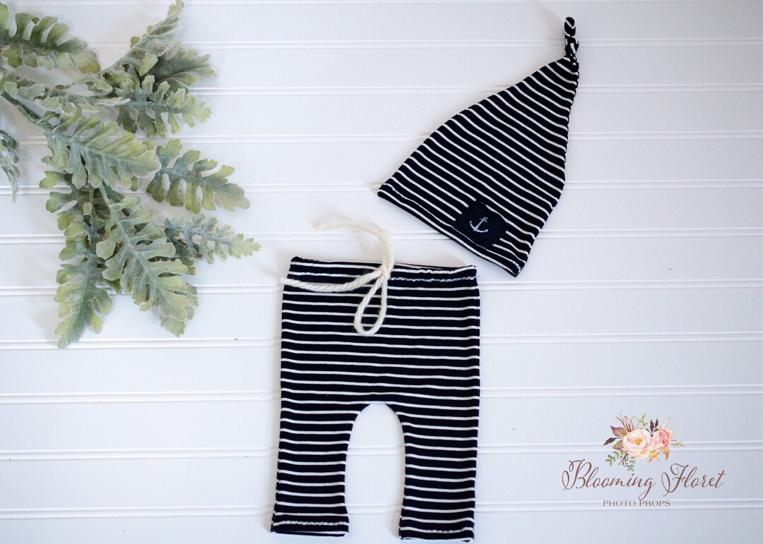 Newborn Navy Knotted Hat and Pants, Nautical Hat, Baby Hat and Pants