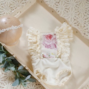 Baby girl romper, Vintage Style Romper, Sitter Neutral romper, Baby outfit, Vintage French Baby Romper, Baby girl Birthday outfit