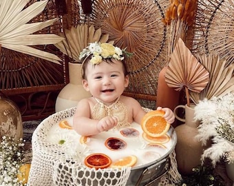 Newborn Flower crown, Sitter Lemon Baby Halo, Newborn flower lemon crown, Baby flower crown for lemonade stand, Yellow flower crown