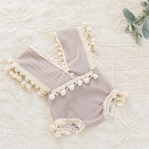 RTS Boho Sitter (9-12 month old) Neutral Romper, Baby girl outfit, Photography Props