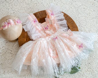 Butterflies Baby Girl Dress, One Year, Cake Smash Sitter Lace Dress, Baby Butterfly outfit Sitter outfit
