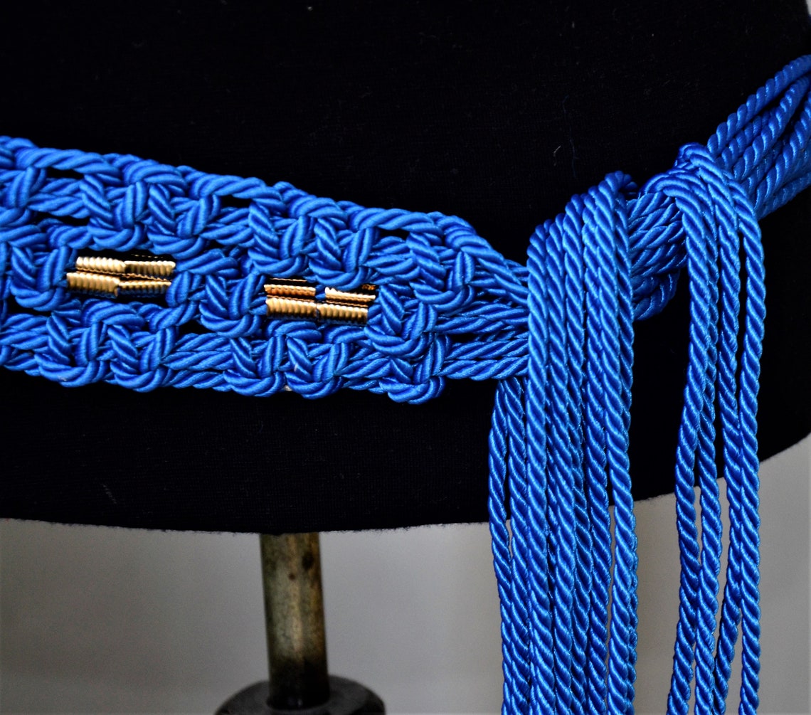 Elvis Blue Tassel Belt Macrame Tassel Belt Gold Jewel Belt Etsy