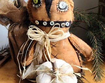 Primitive Handmade Pumpkin Man with Pumpkin Stemy OOAK