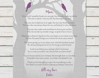 MOM WEDDING THANK You Gift, Brides Mother Gift, Mom Birthday Gift, Mothers Day Gift, Gift Print for Mom from Daughter, Mother Poem, Mom Poem