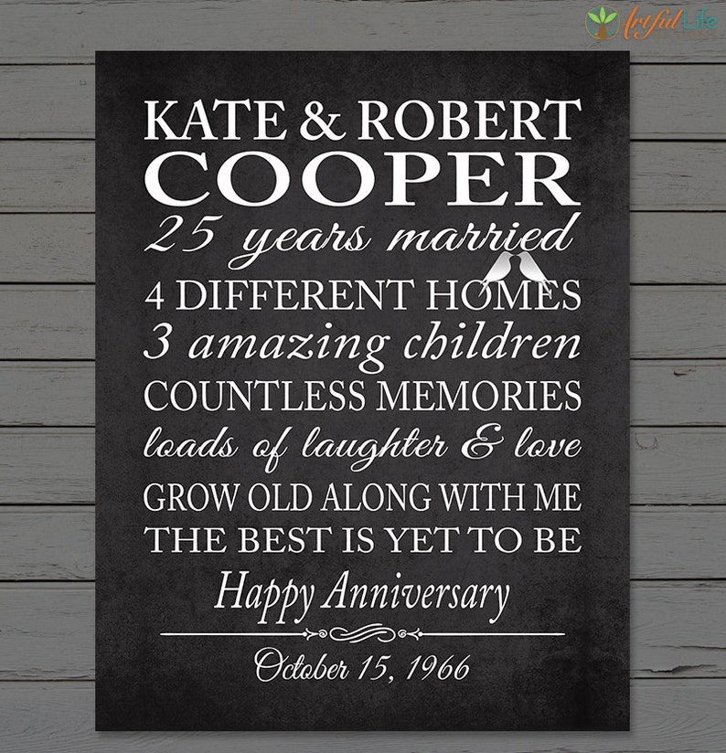 SILVER 25th ANNIVERSARY Gift Parents Anniversary 25th Etsy