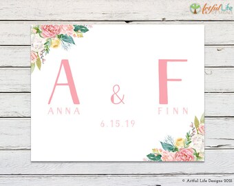 Floral Couples Initials Print, Gift for Couples, Wedding Gift, Personalized Family Art Print, Housewarming Gift, New Home Gift