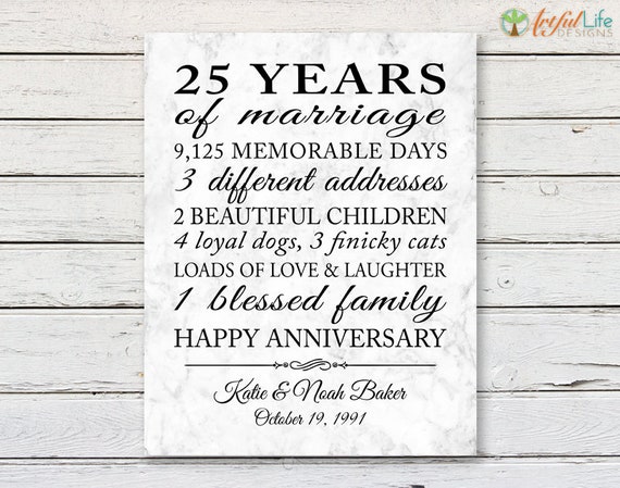 25th Anniversary Gift For Parents Or Couples 25th Anniversary Etsy