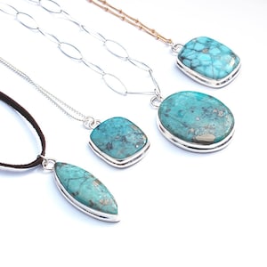 Natural Turquoise Necklace, Kingman Arizona Turquoise, Blue Silver Stone Pendant, Teal Aqua Green Gemstone