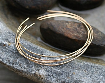 Skinny Gold Bangle, Gold Wire Super Thin Minimal Bracelet, Simple Gold Filled Wire Bangle, Open End Adjustable One Size Bracelet Bangle Set