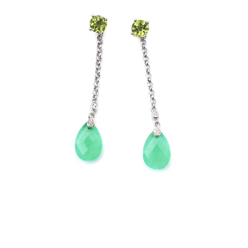 Peridot Quartz & Topaz Drop Earrings, Silver Chain shops Earring Jackets, Delicate Green Drop Earring Enhancers, Two Tone Gemstone Earrings