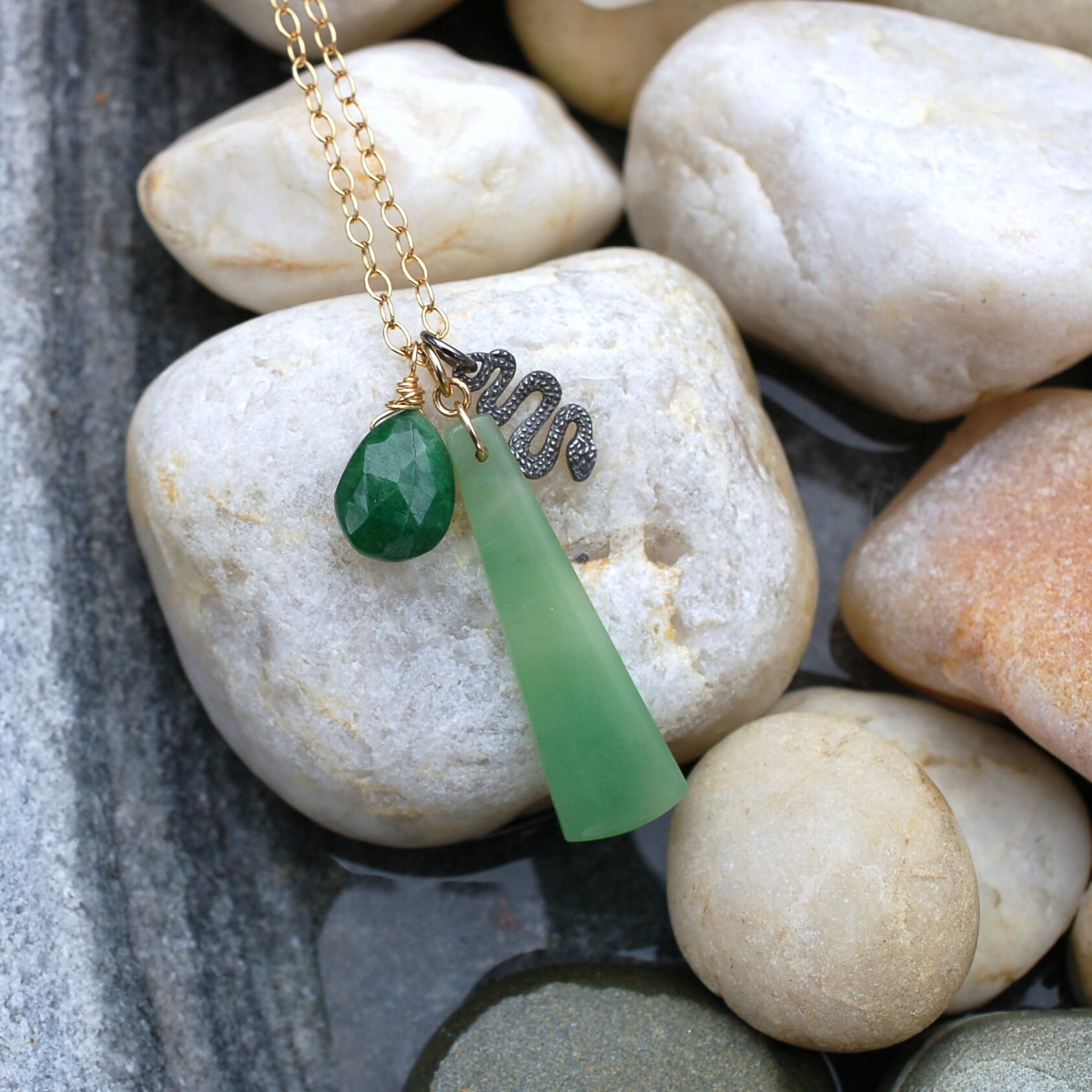 Green Aventurine Multi Charm Necklace Emerald Beryl Agate and | Etsy