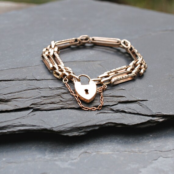 9k Rose Gold Gate Bracelet, Antique Gold Link Brac