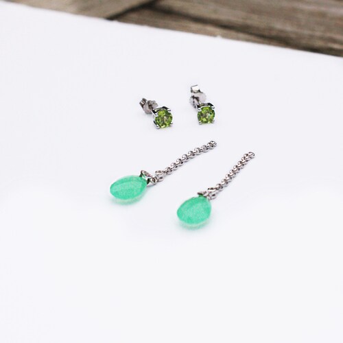 Peridot Quartz & Topaz Drop Earrings, Silver Chain shops Earring Jackets, Delicate Green Drop Earring Enhancers, Two Tone Gemstone Earrings