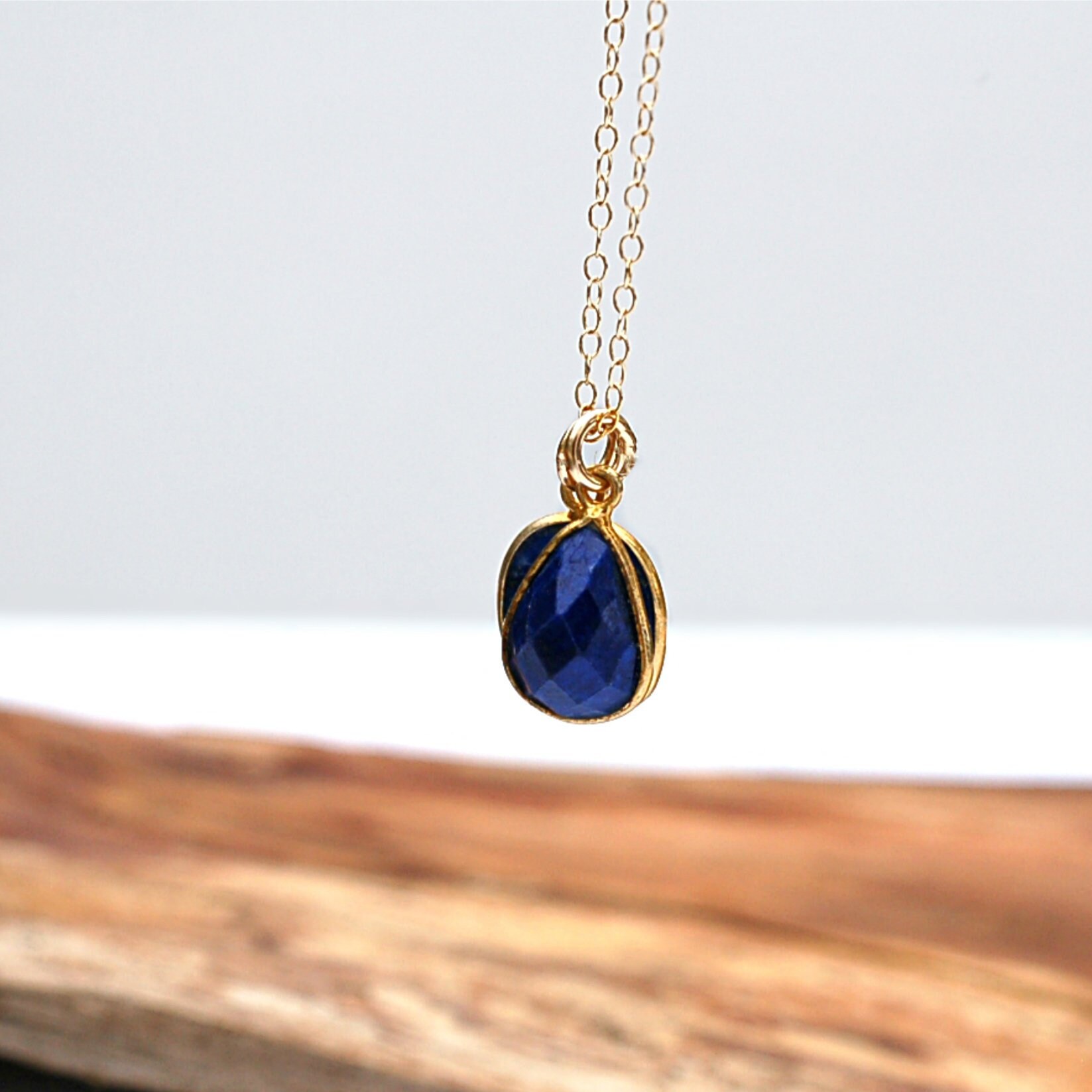 Small Lapis Pendant Blue Charm Necklace Blue Gold Lapis Etsy
