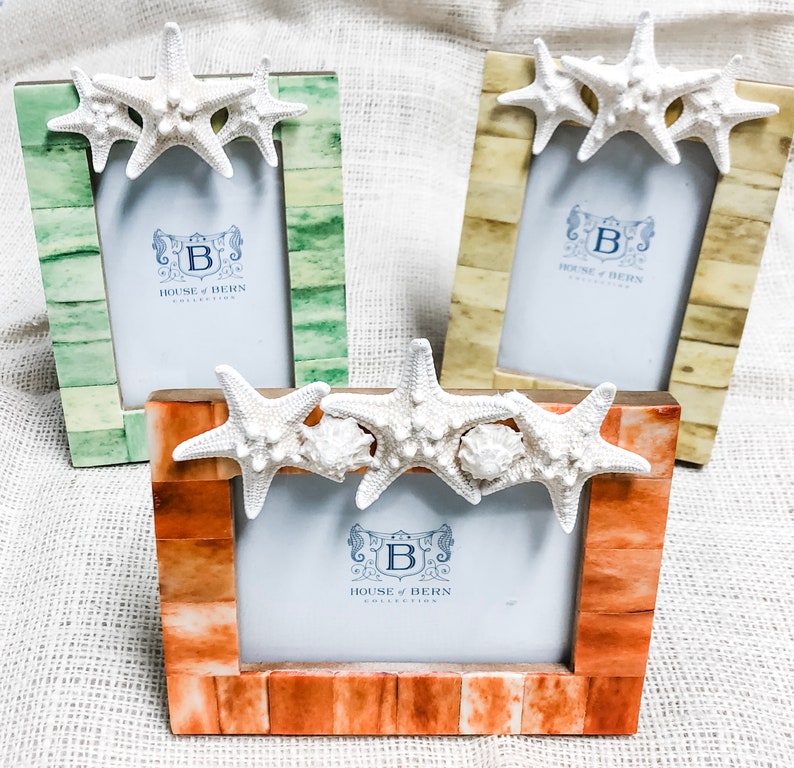 3 x 5 Starfish and Shell Bone Inlay Frames Green Yellow or Orange