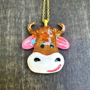 Cow Jewelry, Cute Cow Necklace, Cow Lover Gift, Farm Animals, Cow Gift, Animal Jewelry, Animal Lover Gift, Unique Handmade Jewelry