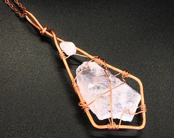 Statement Jewelry Healing Crystal Rose Quartz Pisces Taurus Libra Birthstone Wire Wrapped Pendant Unique Handmade Necklace