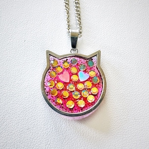 Pink Cat Jewelry, Rhinestones Cat, Cat Lover Gift, Rhinestones Pendant, Pink Kitty Jewelry, Ukraine Jewelry, Support Ukraine