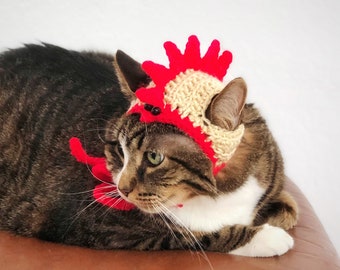 Crochet Chicken Hat for Cat Small Dog, Unique Handmade Halloween Costume