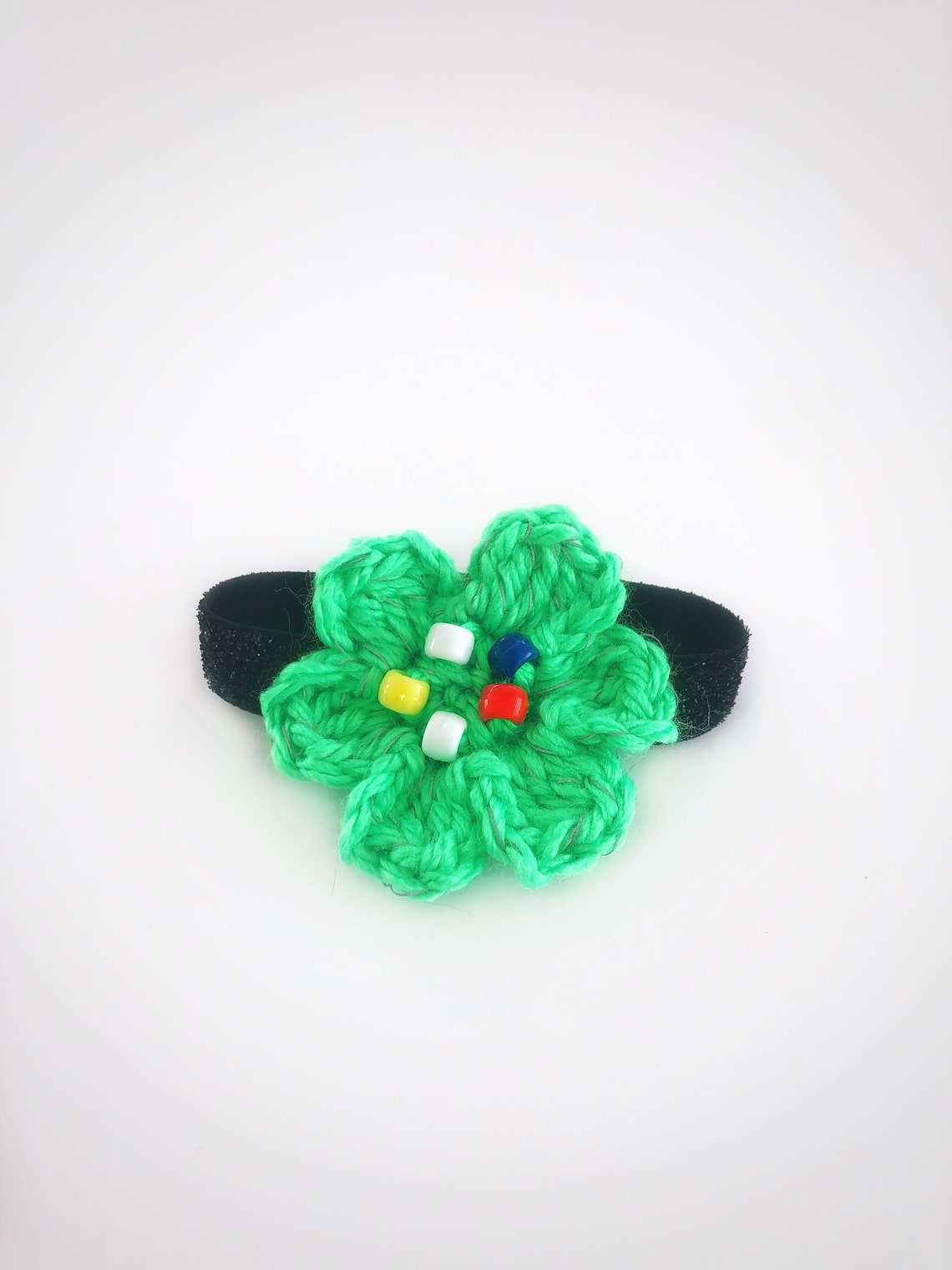 Reflective Cat Collar Elastic Pet Collar Crochet Green Flower Beaded