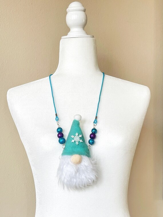Ugly Christmas Statement Jewelry Repurposed Gnome Necklace Fun