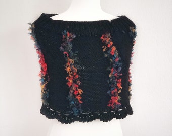 Handmade Fashion Boho Knit Cape Crochet Black Poncho Unique Accessories shawl capelet French novelty