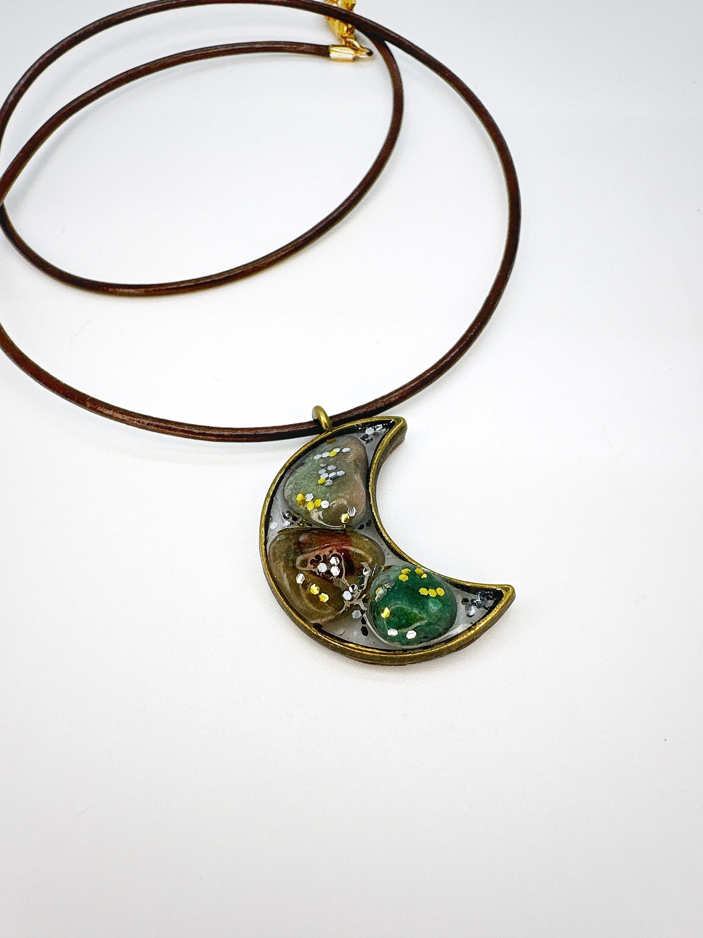 Crescent Moon Jewelry Crystal Moon Necklace Ocean Jasper Etsy