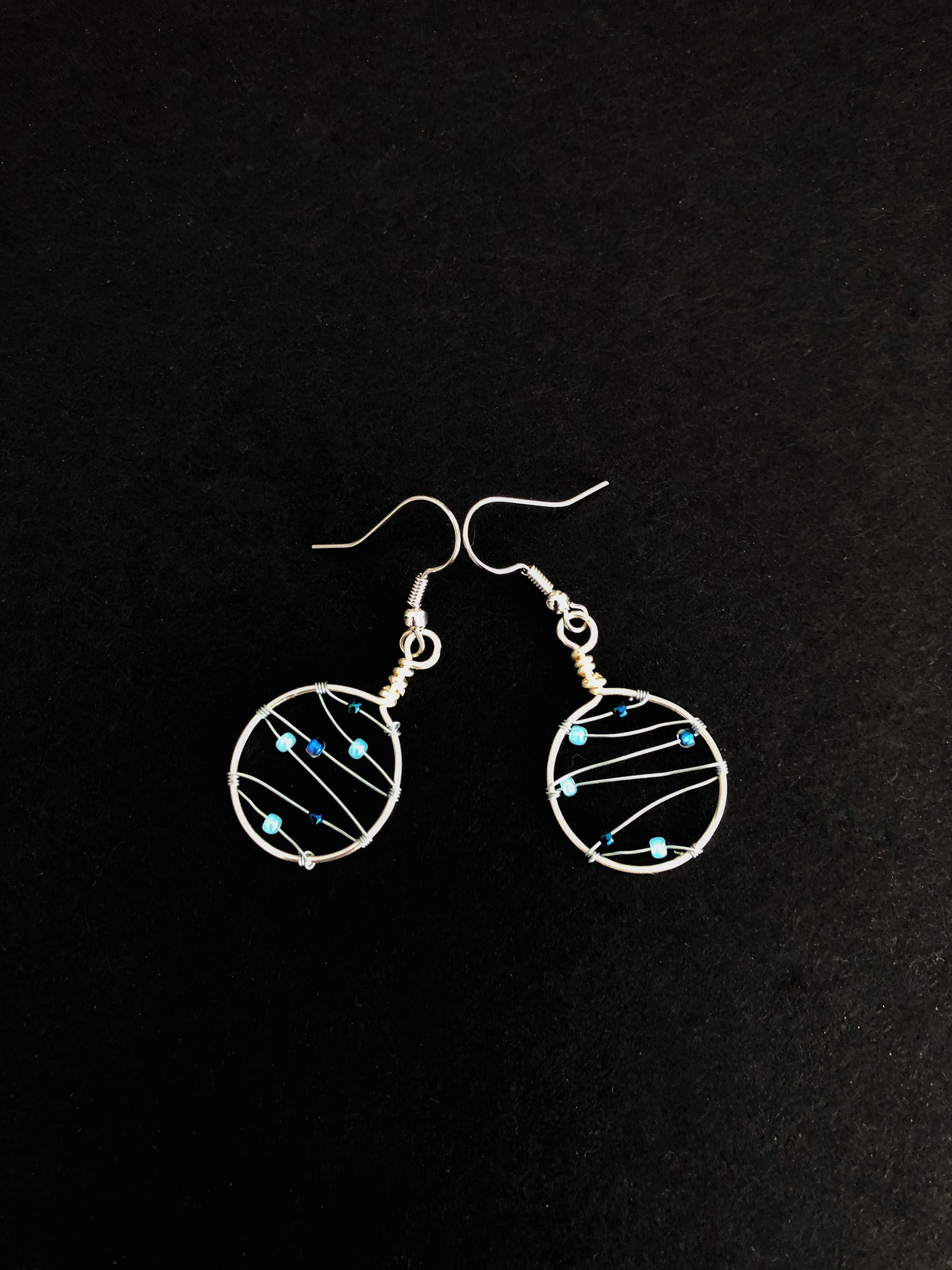 Christmas Ornament Earrings Blue Dangle Bohemian Wire Jewelry Etsy