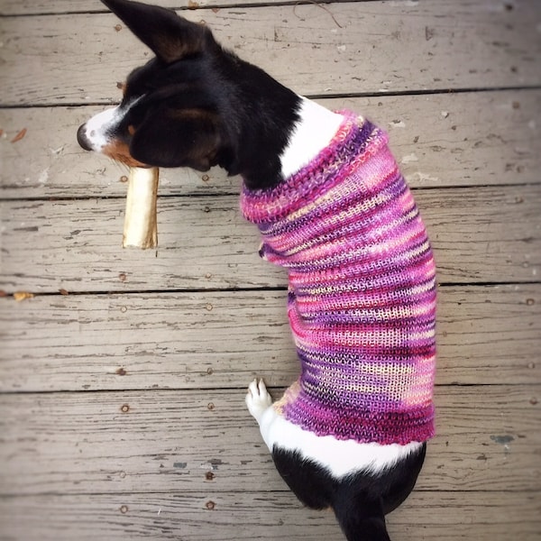 Knit Dog Sweater Terrier Purple Mohair Clothes Unique Handmade Medium Size