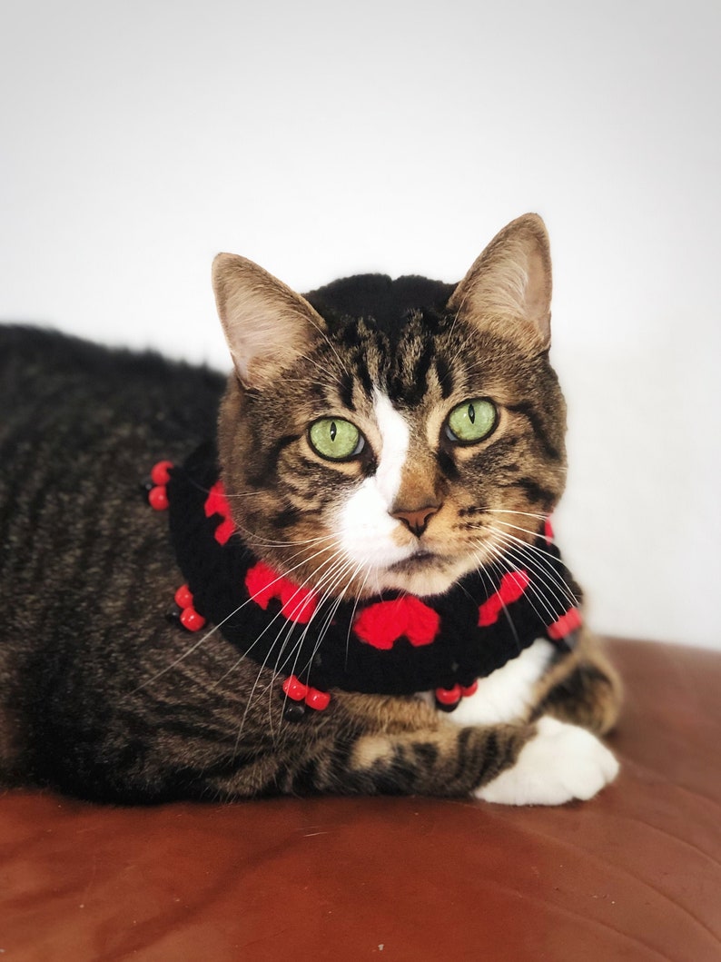 Black Cat Collar Red Hearts Beaded Cat Necklace Black Elastic - Etsy