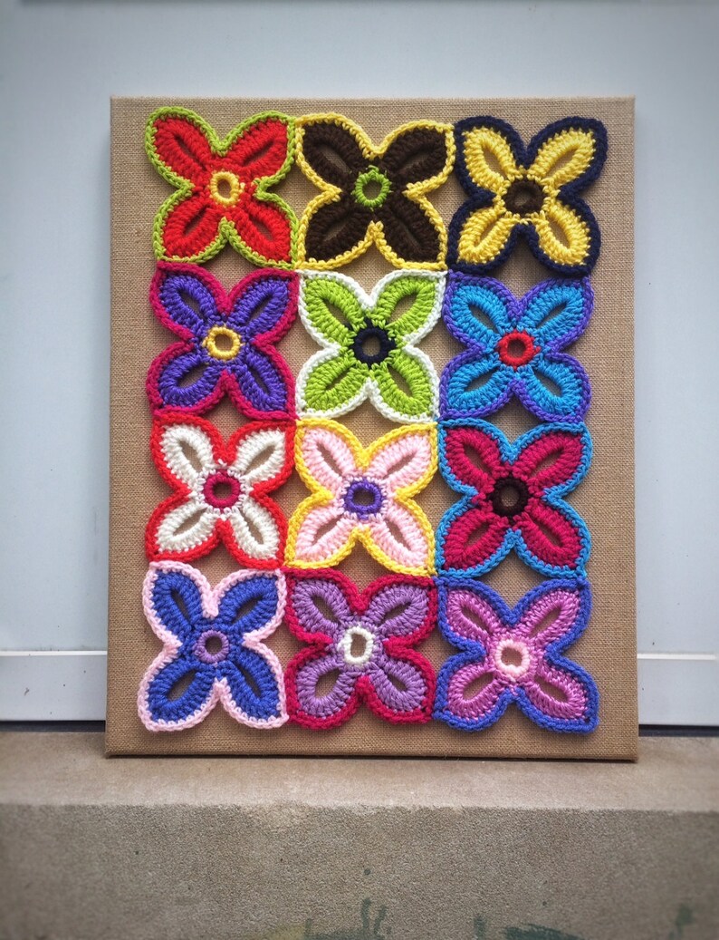 Wall Art Abstract Crochet Flowers Unique Handmade Painting Etsy