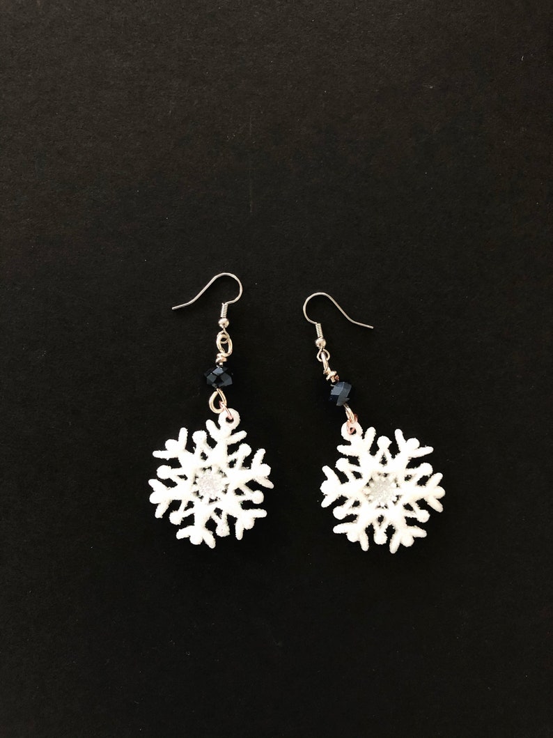 Snowflake Earrings Christmas Jewelry Swarovski Dangle Unique Handmade