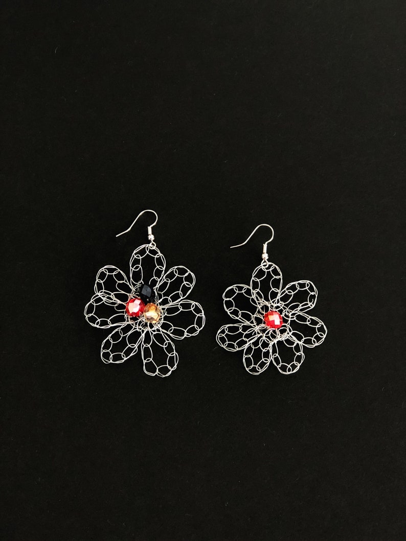 Mismatched Earrings Swarovski Crochet Flower Jewelry Silver - Etsy