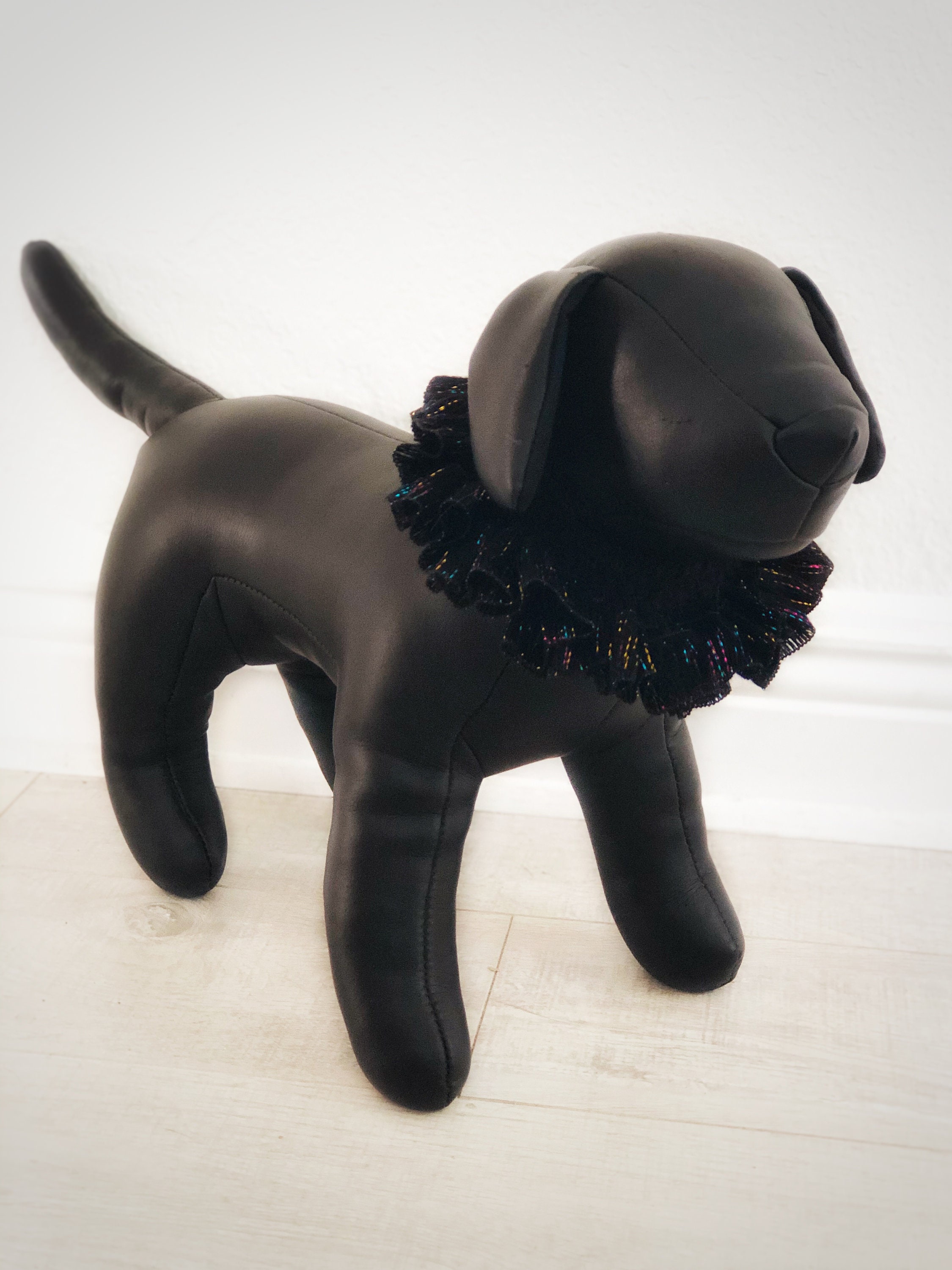 Crochet Ruffle Cat Collar Elastic Black Small Dog Necklace XS Black