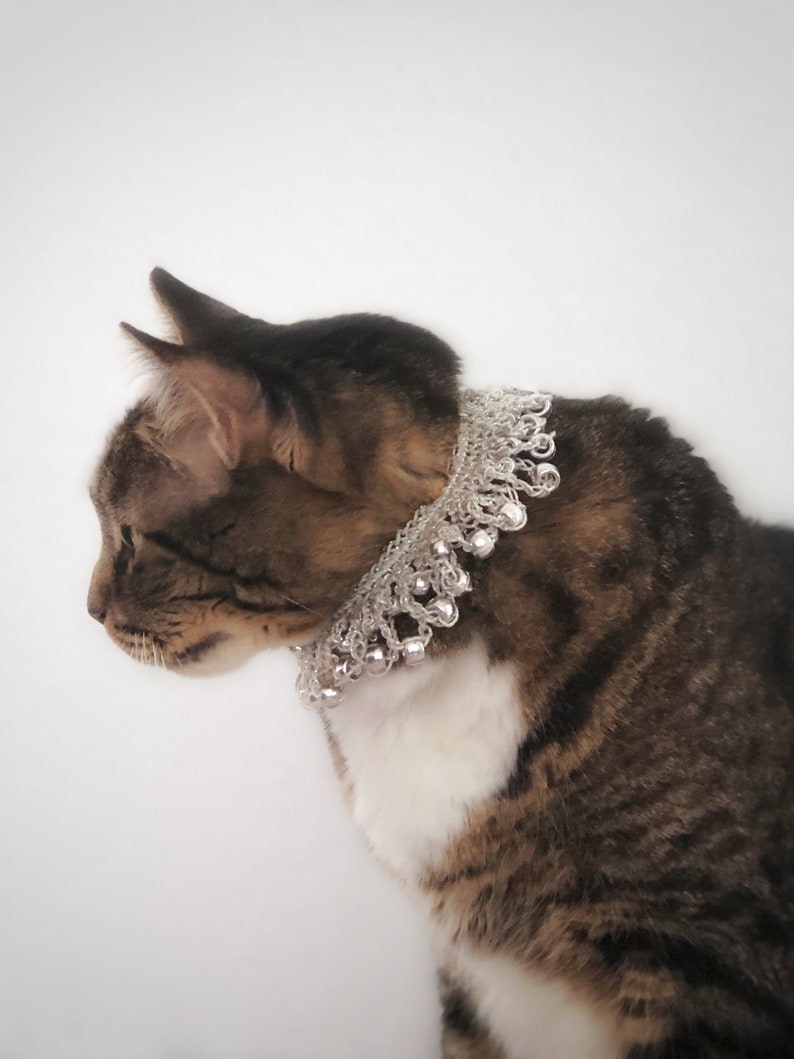 Crochet Jewelry Beaded Cat Collar Silver Beaded Necklace Elastic
