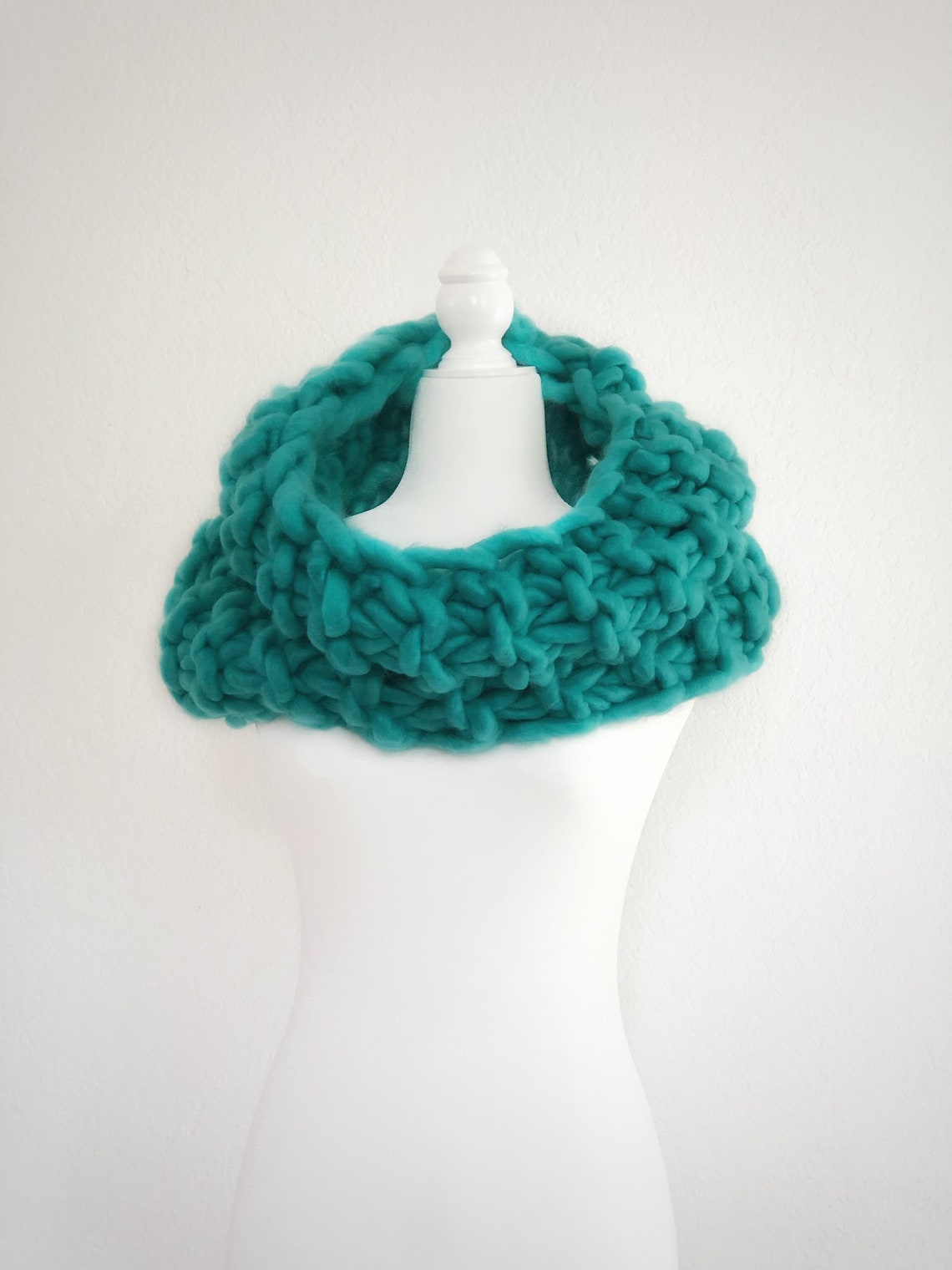 Chunky Knit Cowl Blue Scarf Chunky Crochet Unique Handmade Boho Hippie