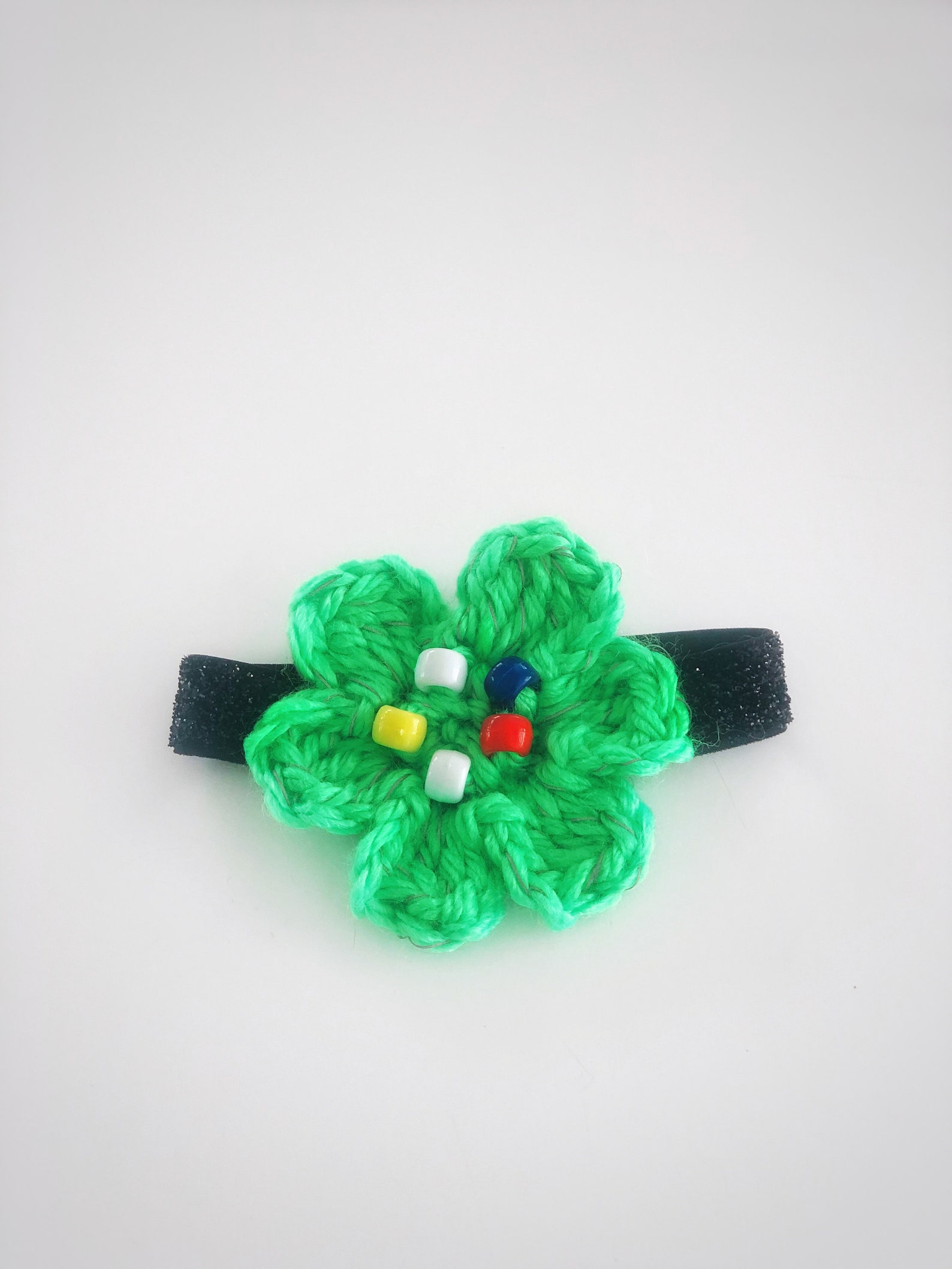 Reflective Cat Collar Elastic Pet Collar Crochet Green Flower Beaded