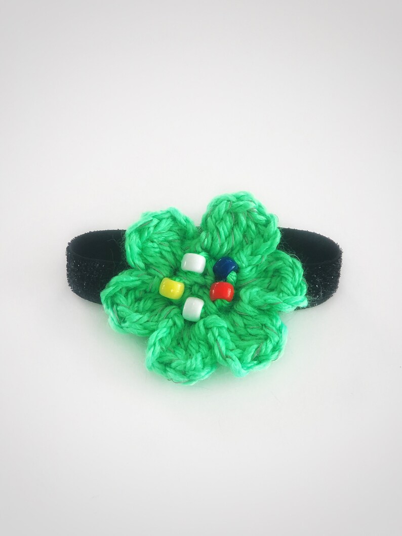 Reflective Cat Collar Elastic Pet Collar Crochet Green Flower Beaded