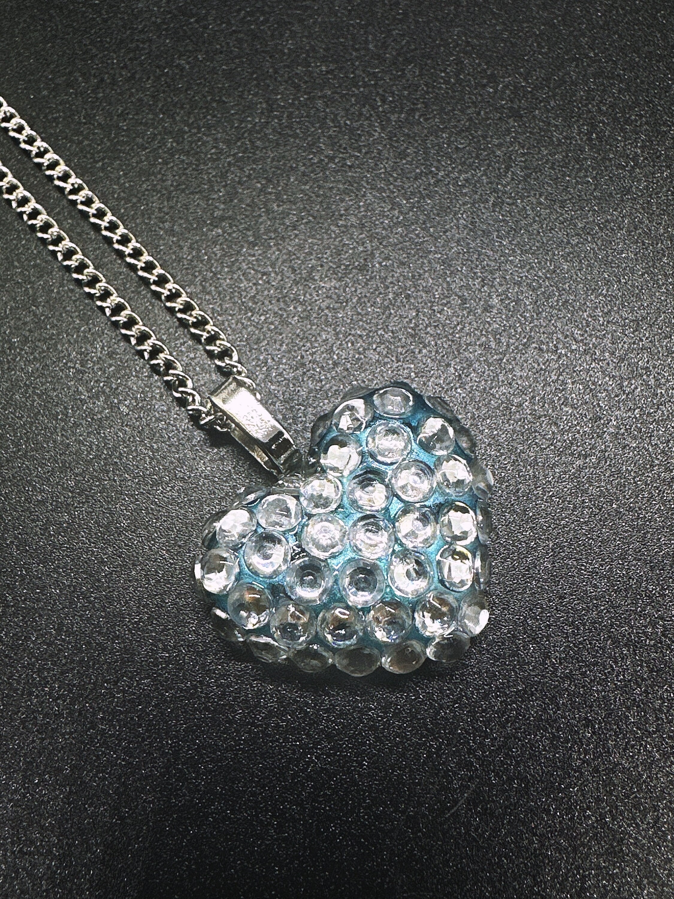 Rhinestone Heart Pendant: Handmade Resin Necklace (21-22 inch chain)