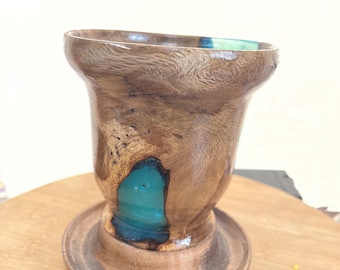 Lathe hand turned oak burl vase