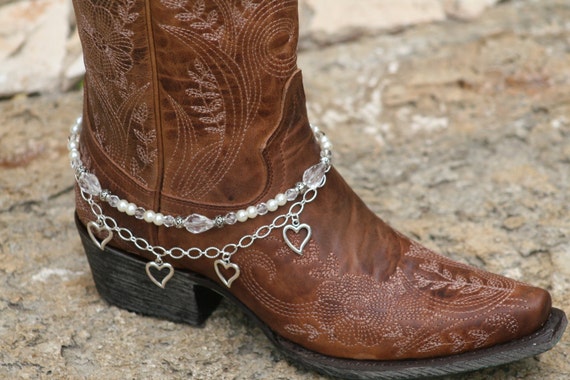 Boot Candy White Pearls with Hearts and 