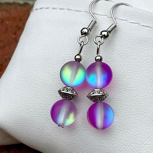 Mermaid Glass Earrings - Bead Dangle Earrings - Dainty Earrings - Glass Bead Earrings - Gift for Girlfriend - Purple Stone Earrings